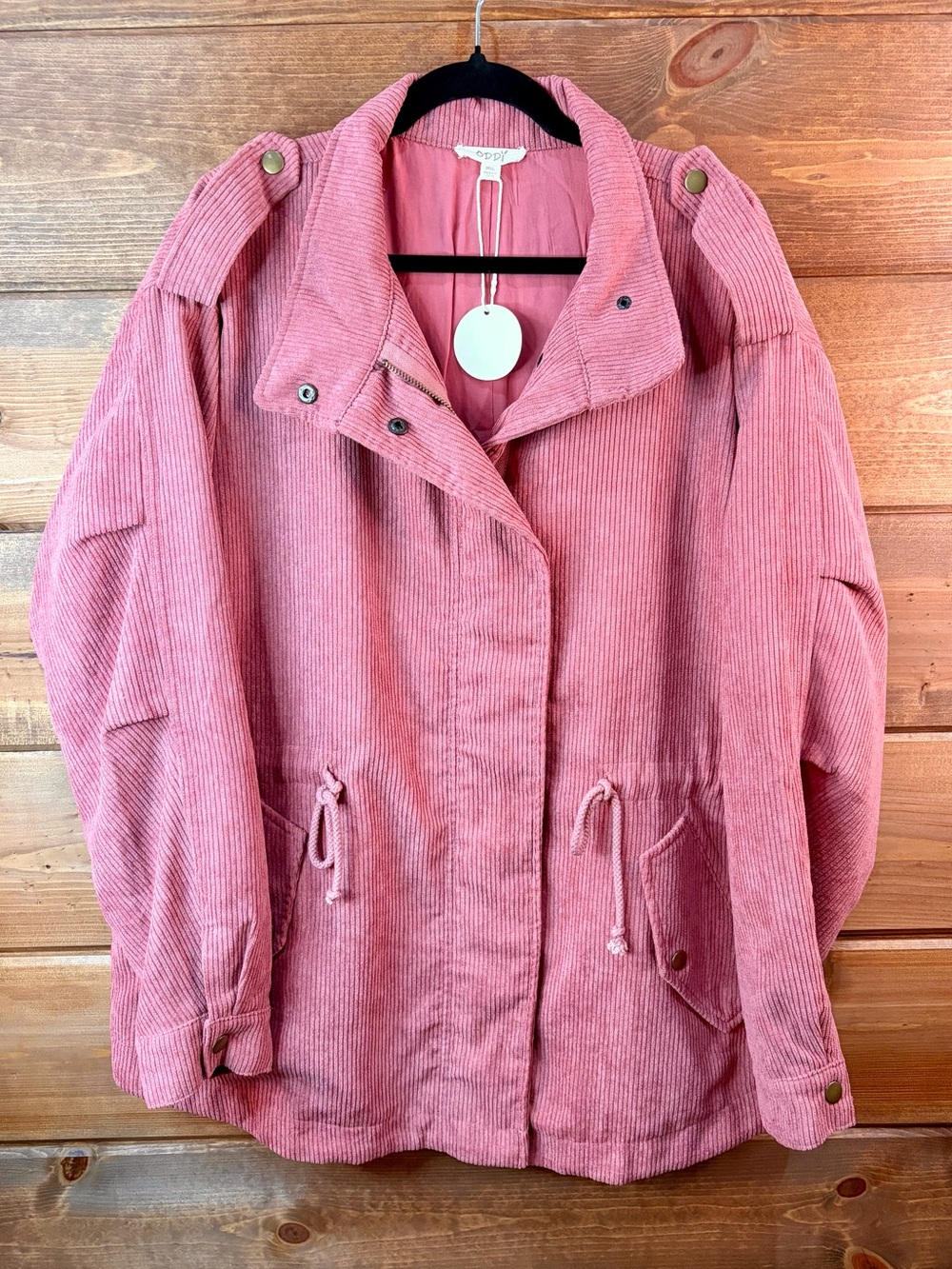 ODDY Dusty Pink Corduroy Utility Jacket with Drawstring Waist Size Medium Large